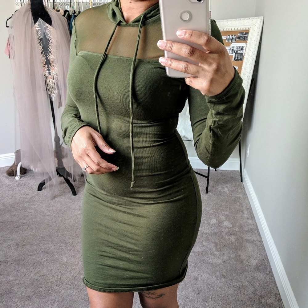 Contrast Mesh Hoodie Dress